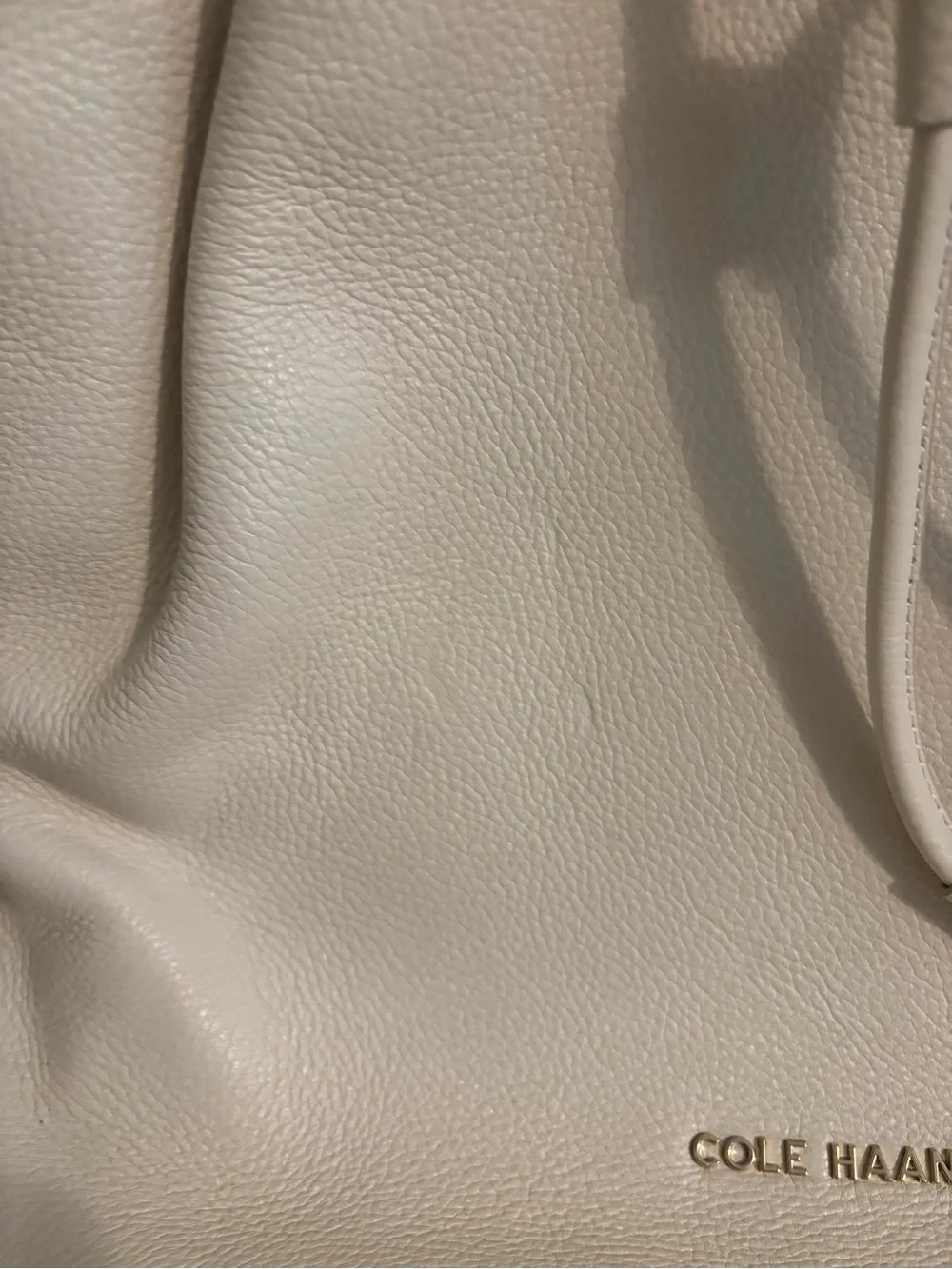 Cole Haan Ivory Pebble Leather Drawstring Tote